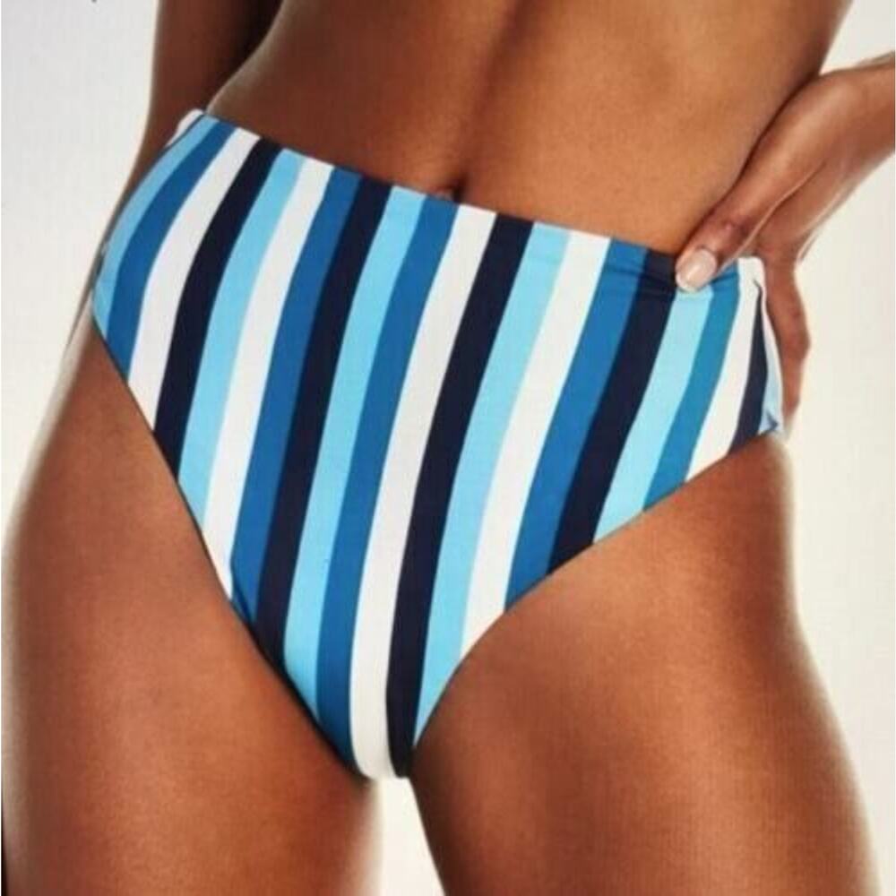 Chelsea28 Women's Retro High Waist Striped Bikini Bottoms Blue Multi Medium $62‎